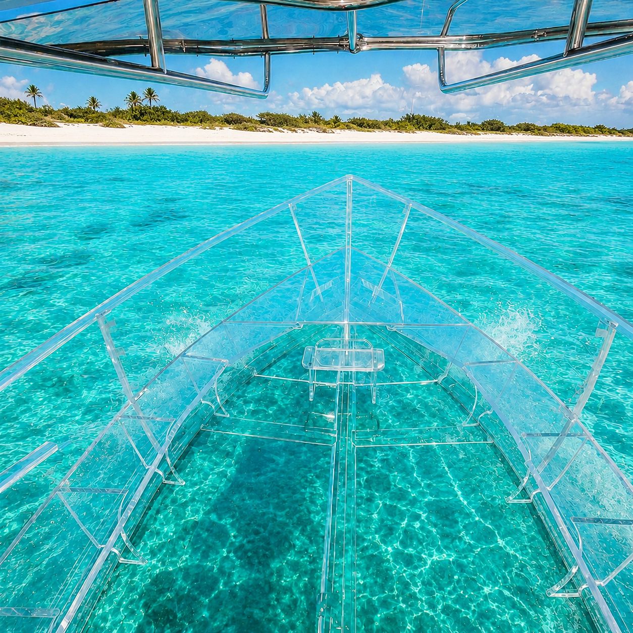 Clear boat tour over turquoise water in Turks and Caicos